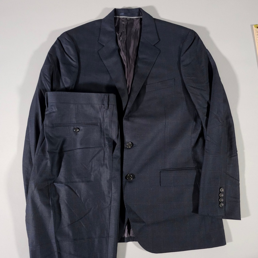 J.Crew Suit Mens 42R 36x30 Navy Ludlow Slim Loro Piana Wool Windowpane AO649 NWT